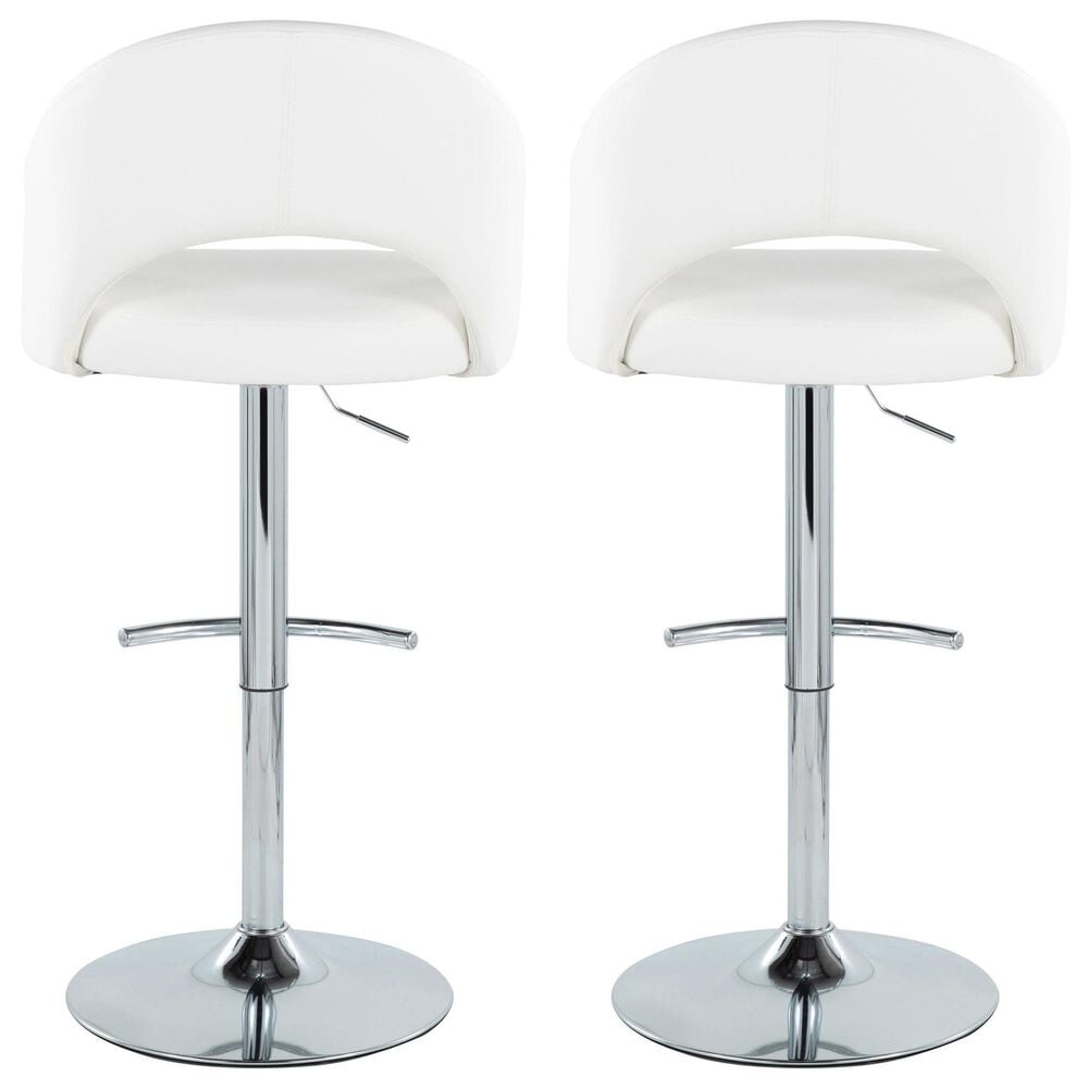 LumiSource Renee Adjustable Swivel Bar Stool with White Faux Leather Upholstery in Chrome (Set of 2), , large