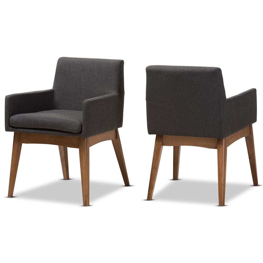 Baxton Studio Nexus Arm Chair with Dark Grey Cushion in Walnut Brown (Set of 2), , large