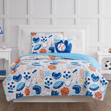 Pem America My World All Star 4-Piece Full Quilt Set in Grey and Blue, , large