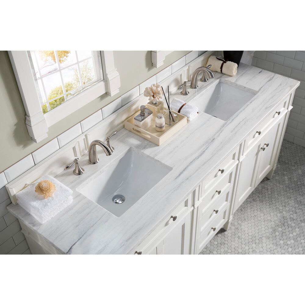 James Martin Vanities Brittany 72&quot; Double Bathroom Vanity in Bright White with 3 cm Arctic Fall Solid Surface Top and Rectangle Sinks, , large