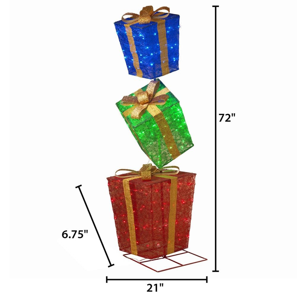 The Gerson Company 72&quot; Tall Electric 3-Stacked Lighted Christmas Presents in Multicolor, , large