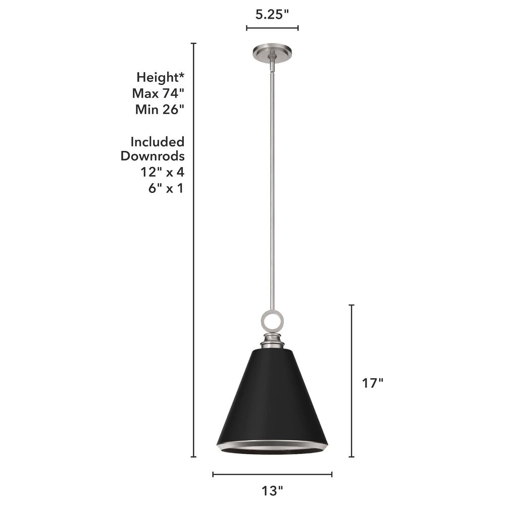 Hunter Klein 12&quot; 1-Light Pendant in Brushed Nickel, , large