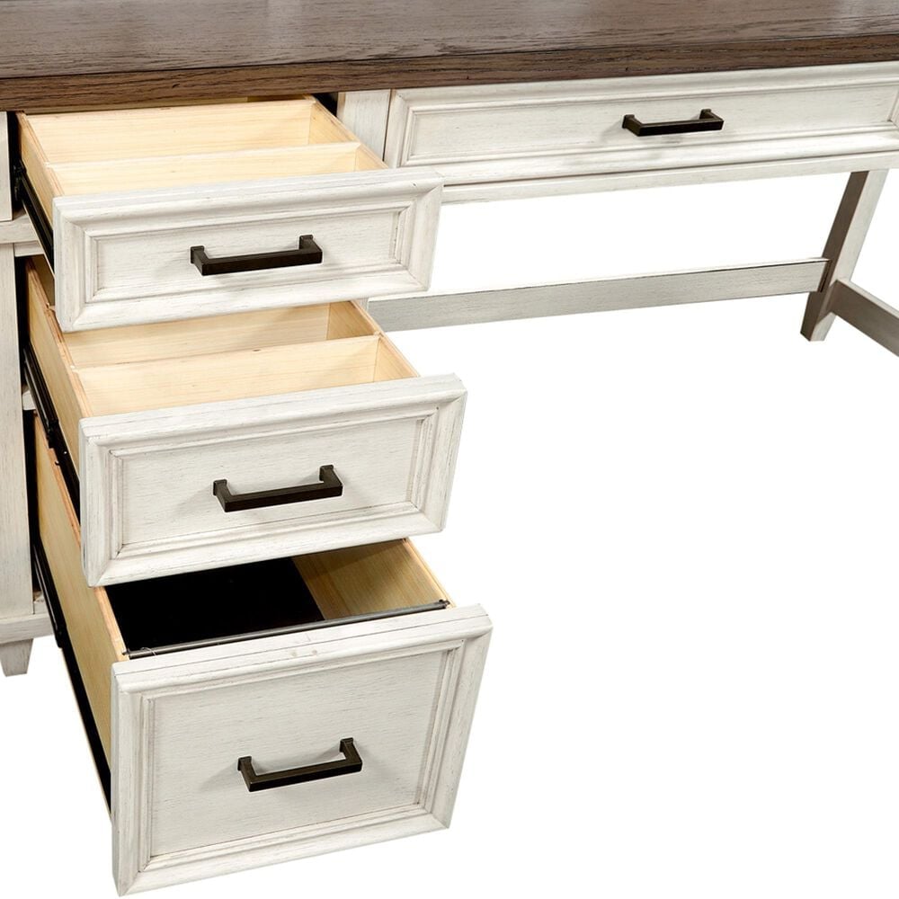 Riva Ridge Caraway Single Pedestal Desk in Aged Ivory and Brown, , large