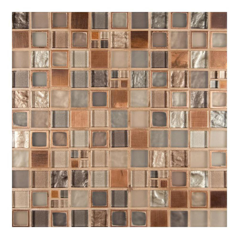 MS International Manhattan Blend 12" x 12" Glass Metal Mosaic Sheet, , large