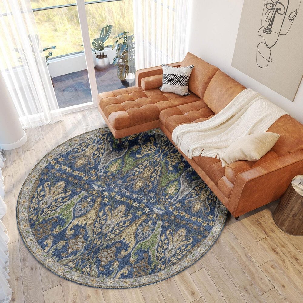 Dalyn Rug Company Hatay HY6 8&#39; Round Navy Area Rug, , large