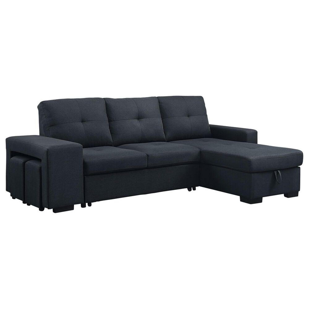HOMLUX 97"W Sleeper Sectional Sofa with Reversible Storage Chaise and Ottomans, in Dark Gray, , large