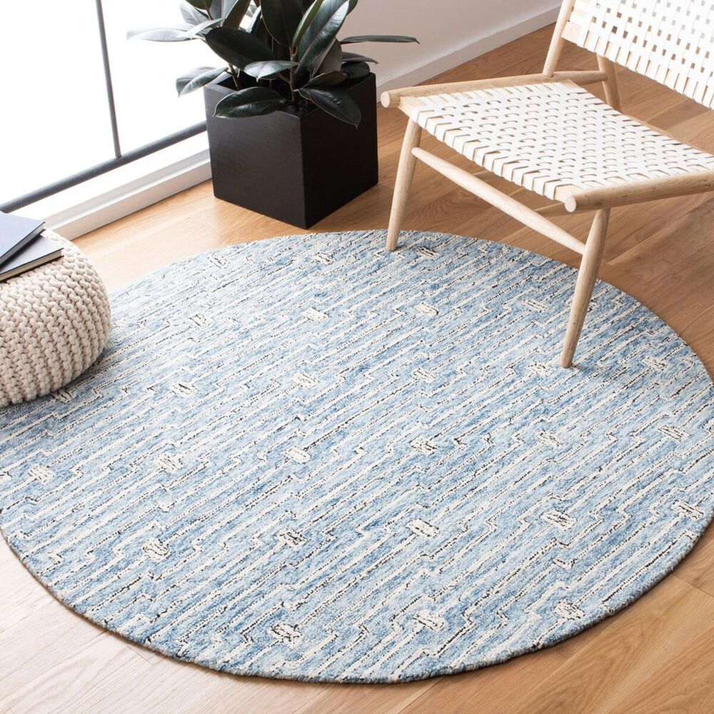 Safavieh Micro-Loop MLP178M 5&#39; Round Light Blue and Ivory Area Rug, , large