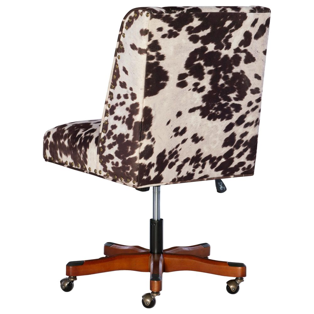 Linon Home Decor Draper Office Chair with Brown and White Cow Cushion in Walnut, , large