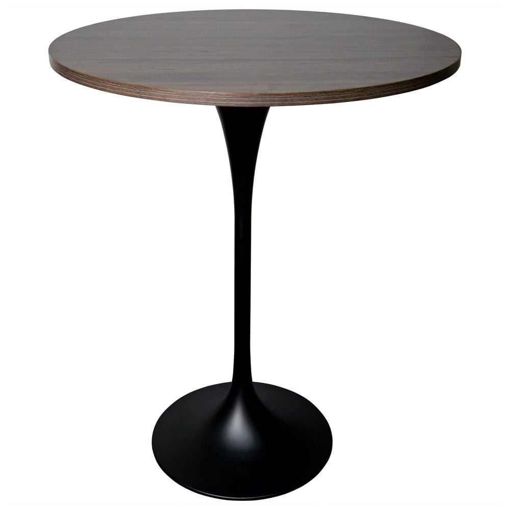 Leisuremod LeisureMod Verve Collection Modern Bar Height Table Black Base with 27 Round Dark Walnut MDF Top, , large