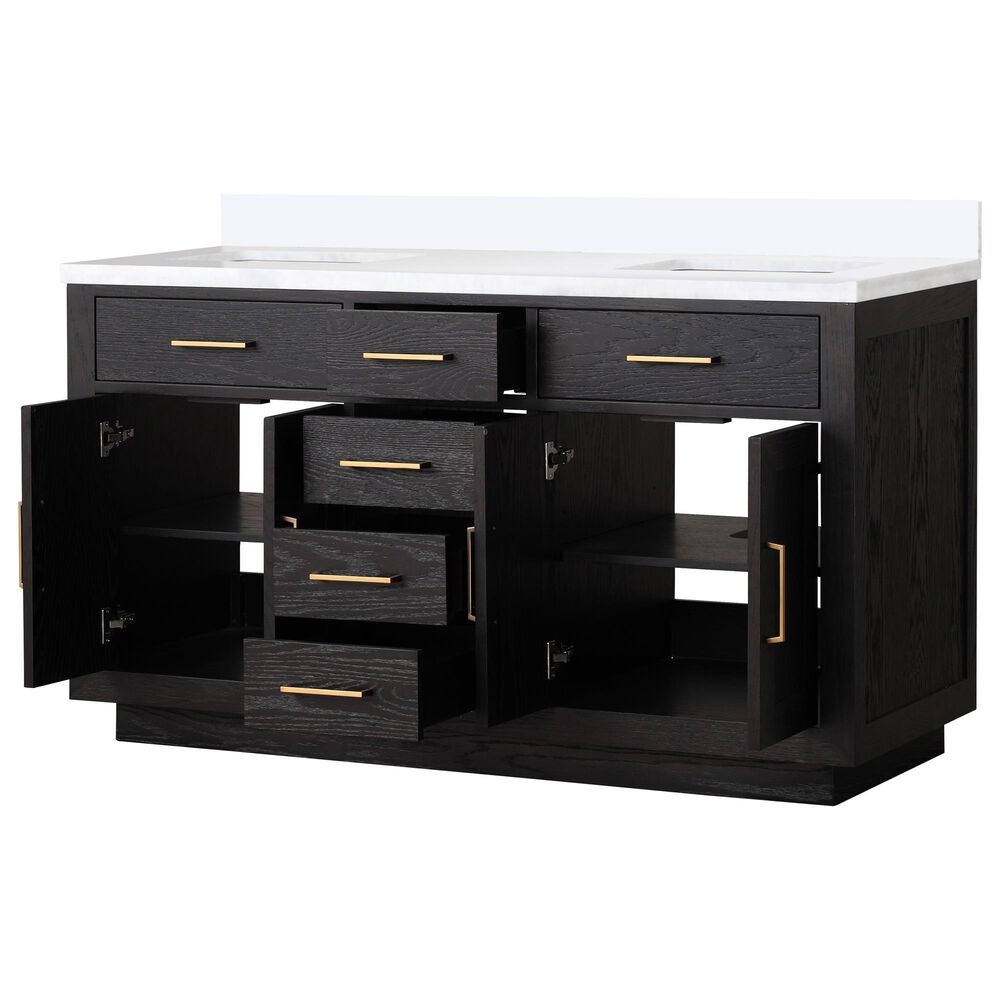 Lexora Home Abbey 60&quot; Double Bathroom Vanity in Black Oak with 2 cm White Quartz Top and Rectangular Sinks, , large
