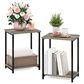 HOMLUX 2-Tier Metal Frame End Table with Open Shelf in French Oak Grey and Black (Set of 2), , large