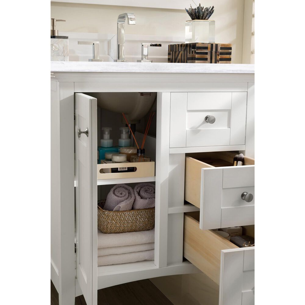 James Martin Vanities Palisades 30&quot; Single Bathroom Vanity in Bright White with 3 cm Arctic Fall Solid Surface Top and Rectangular Sink, , large