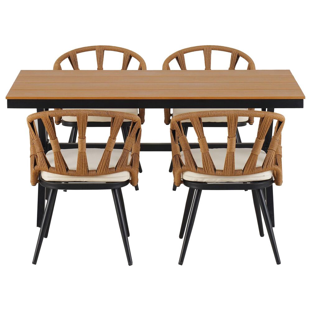 Hearth and Haven 5-Piece Outdoor Dining Set with Dark Yellow Rattan Chairs and Plastic Wood Table in Beige, , large