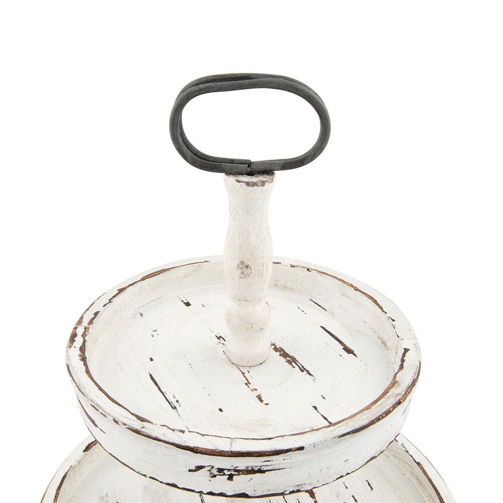 Creative Coop 2-Tier Tray with Metal Handle in Distressed Cream, , large