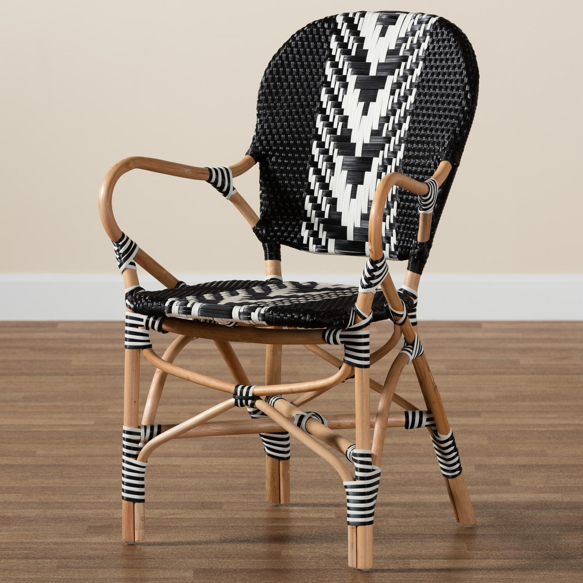 希少　ネオウッド　フランスベッド　チェア　ブラック　モダン　洋風　フランス　nR Baxton Studio Wallis Arm Chair in Black, White and Natural