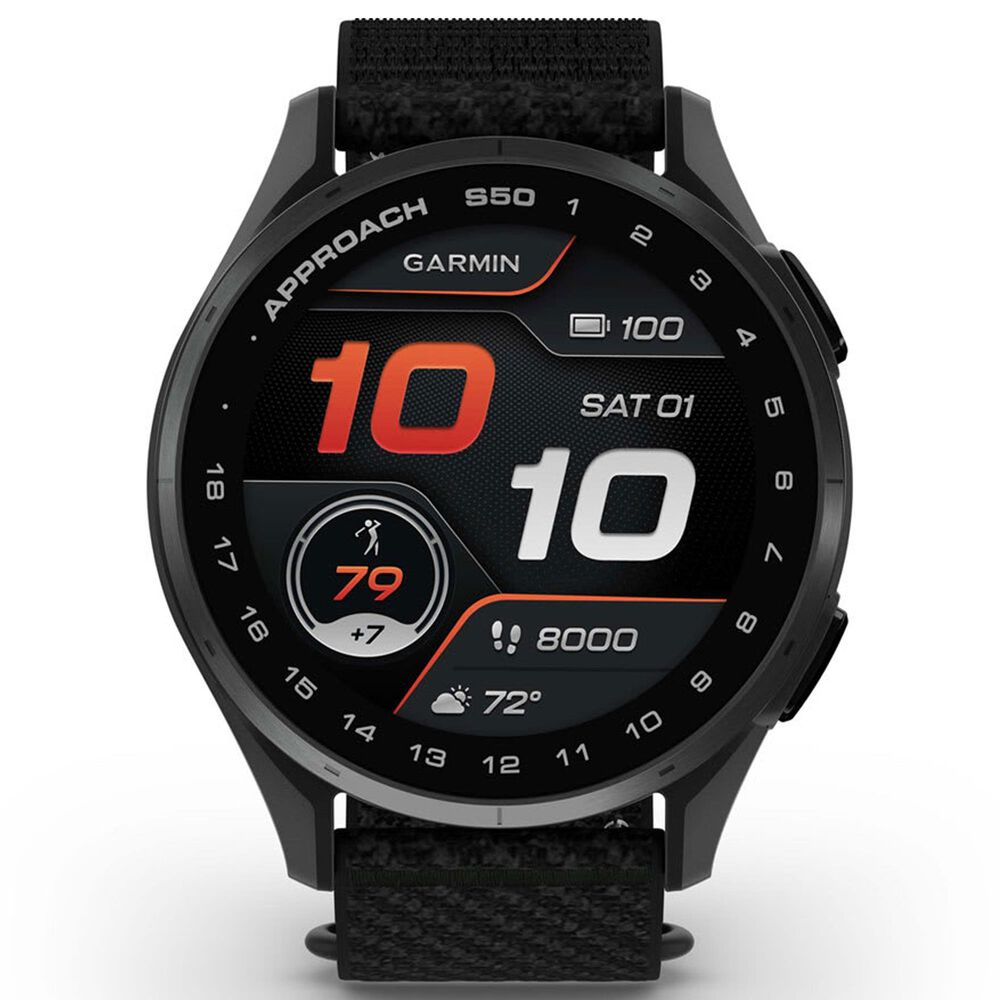 Garmin Approach S50 43mm Golf and Fitness Smartwatch Slate Aluminum Bezel Case with Black Nylon Band, , large