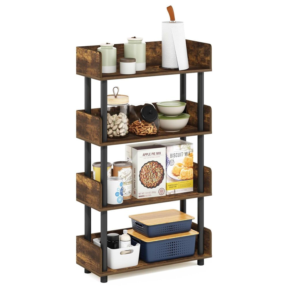 HOMLUX Turn-N-Tube 4-Tier Open Display Storage Bookshelf in Amber Pine and Black, , large