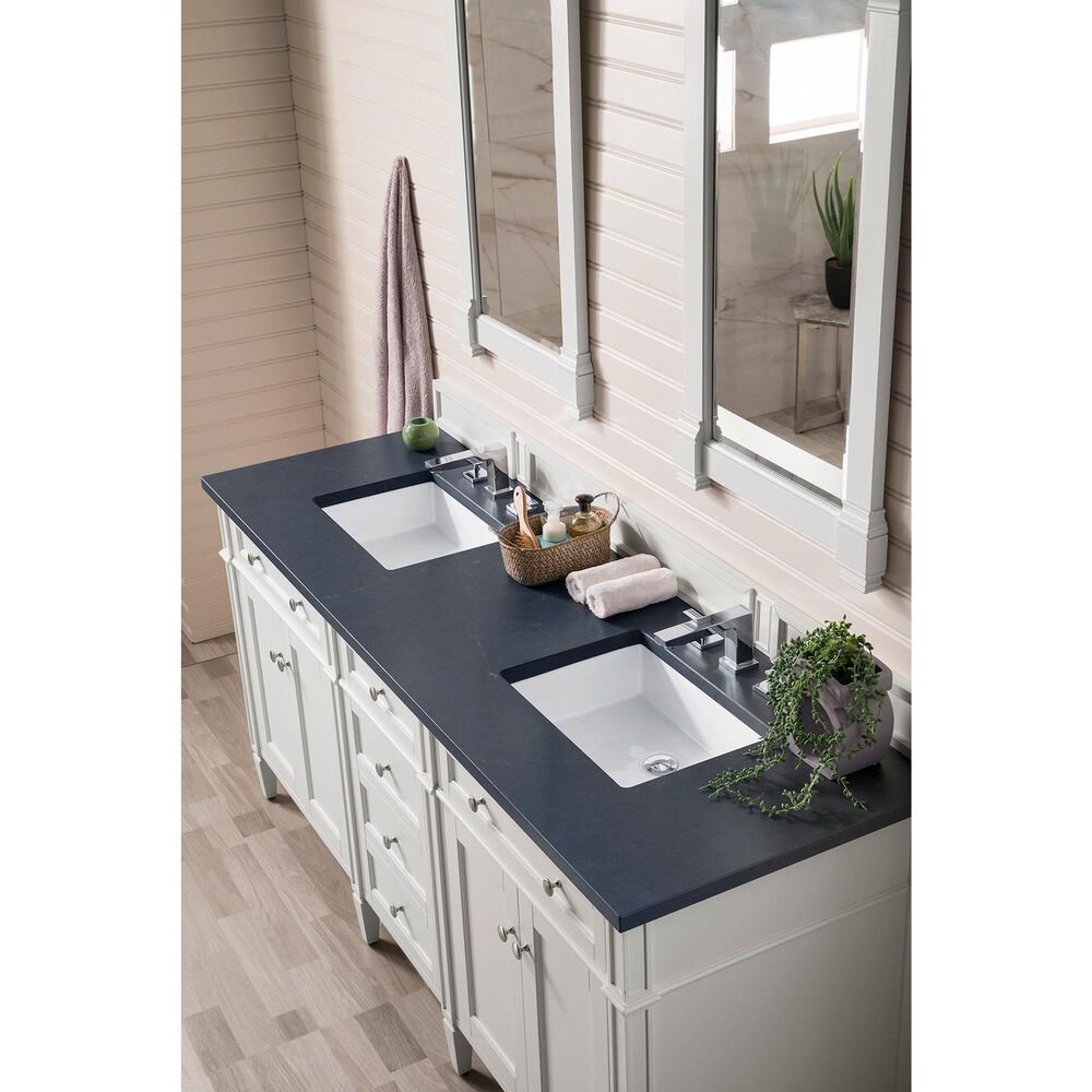 James Martin Vanities Brittany 72&quot; Double Bathroom Vanity in Bright White with 3 cm Charcoal Soapstone Quartz Top and Rectangle Sinks, , large