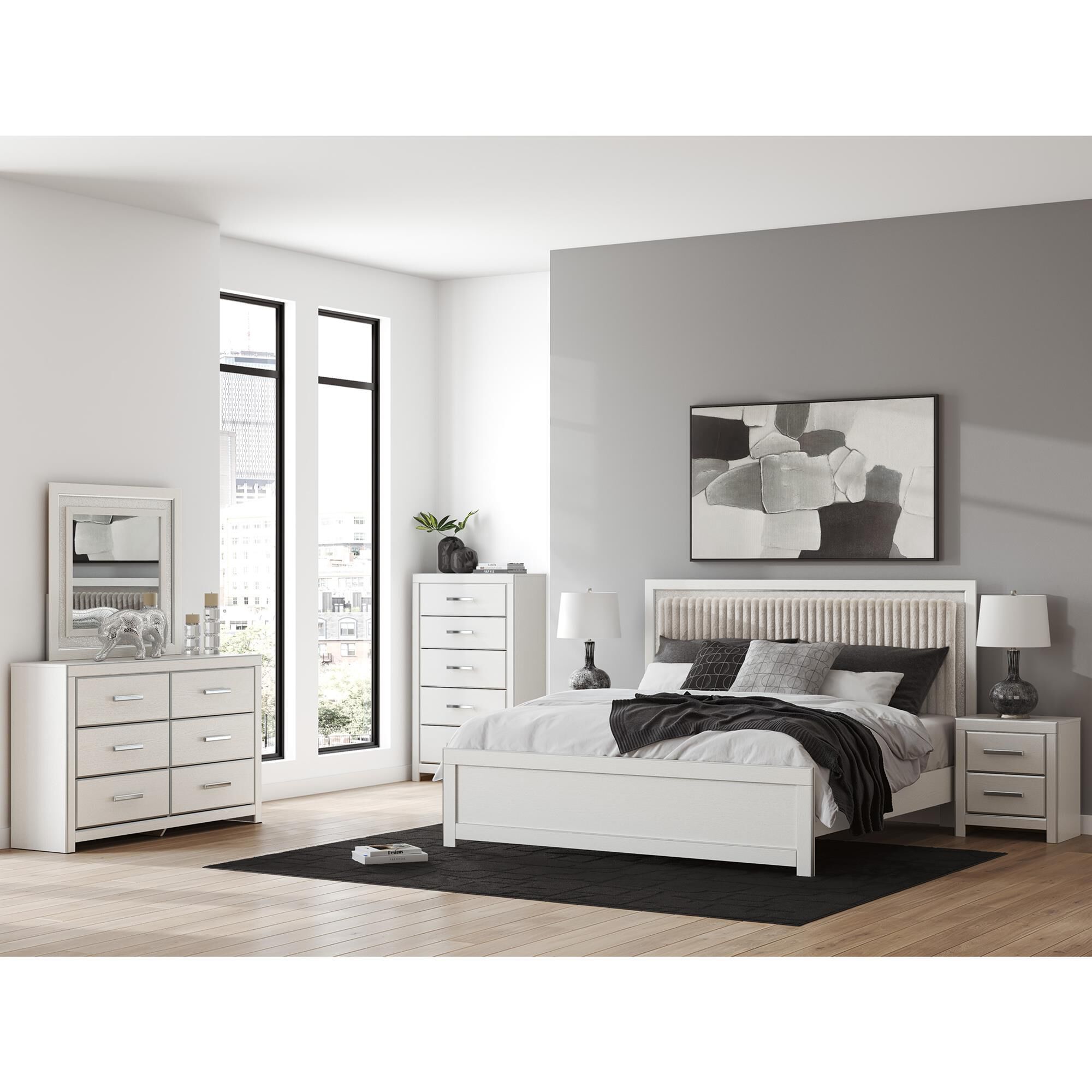 Ashley Zuraleus 2-Drawer Night Stand in Matte White and Chrome