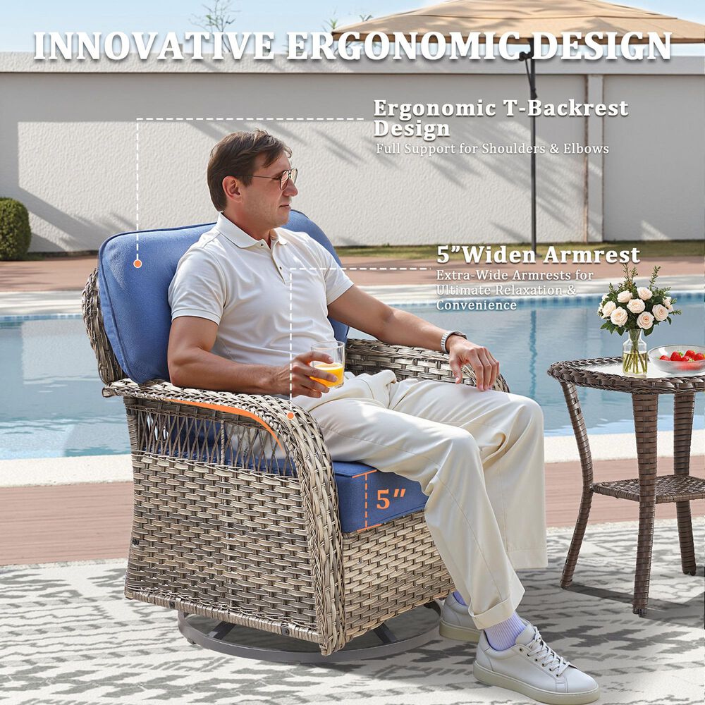 Hearth and Haven Outdoor Swivel Glider Chair with Blue Cushion in Gray (Set of 2), , large