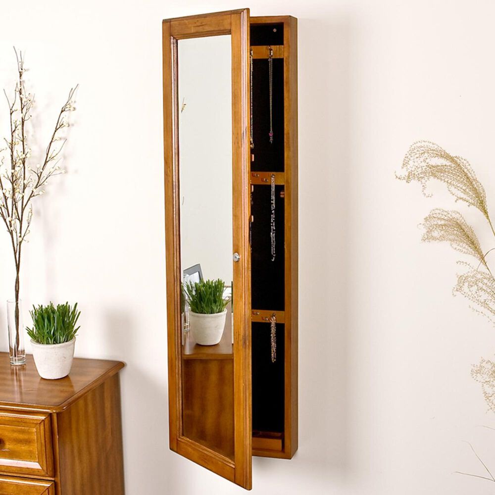 Southern Enterprises Wall Mount Jewelry Mirror in Oak, , large
