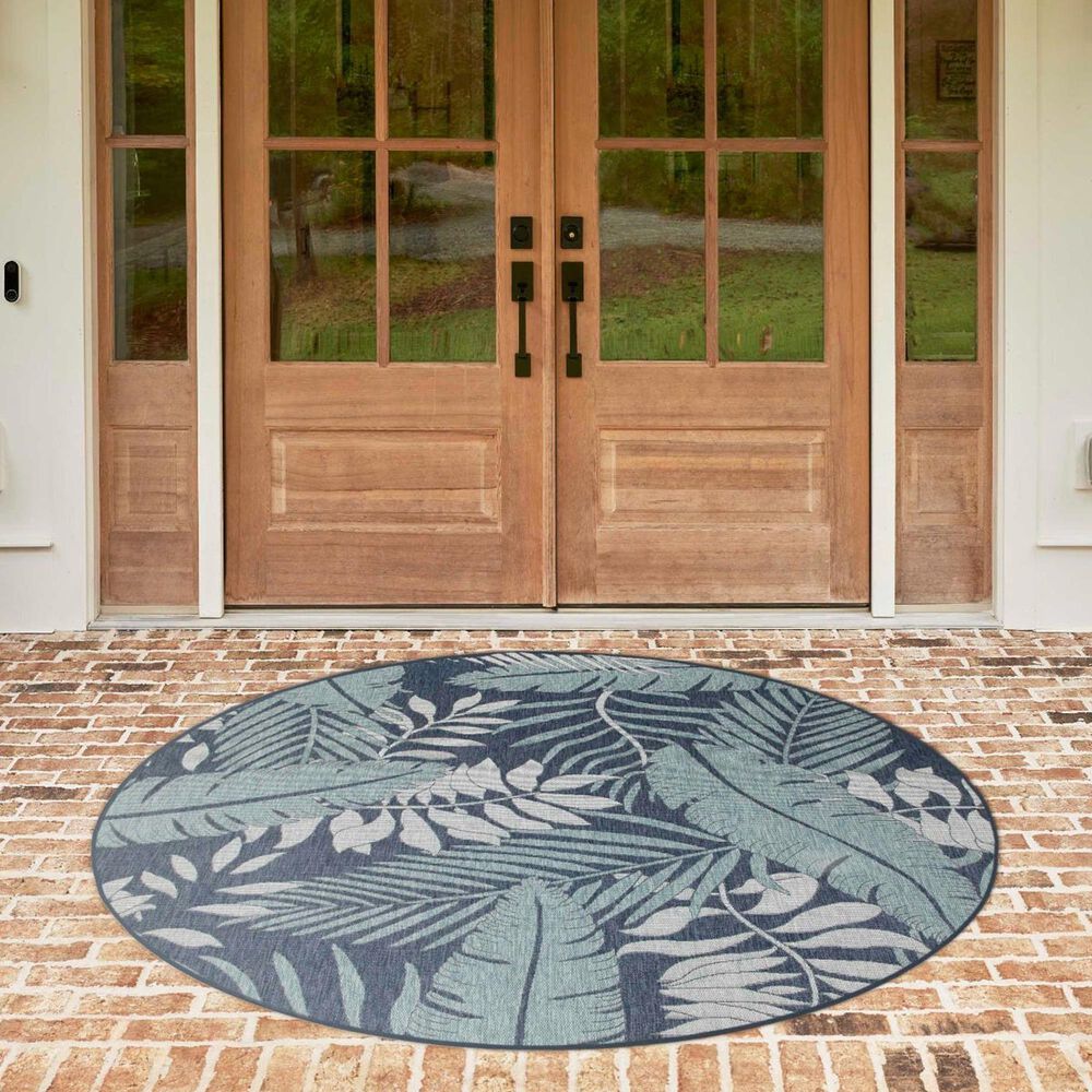 Nourison Garden Oasis GOA02 Navy 8&#39; Round Indoor/Outdoor Area Rug, , large