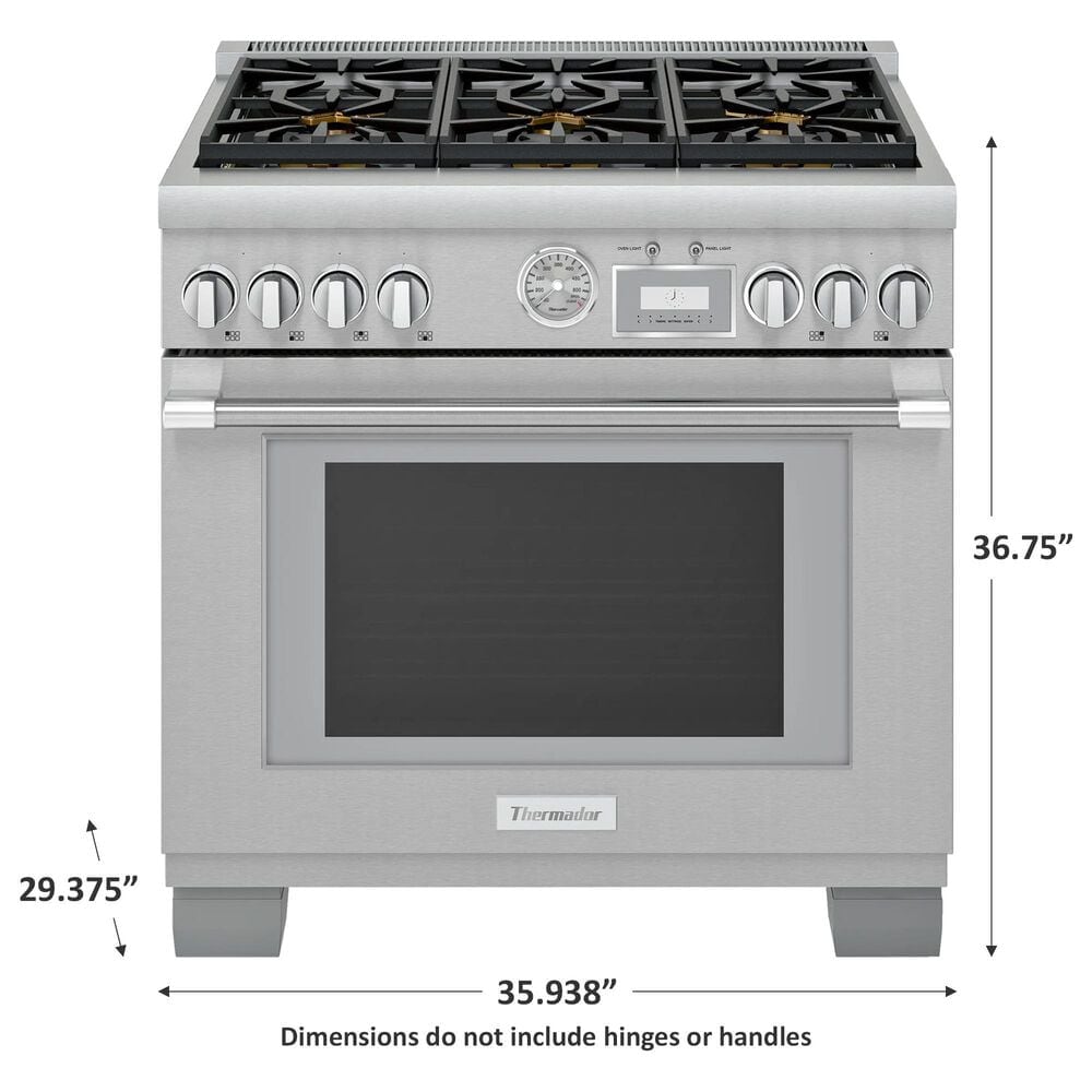 Thermador 36&quot; Pro Grand Dual Fuel Range with 6 Burners in Stainless Steel, , large