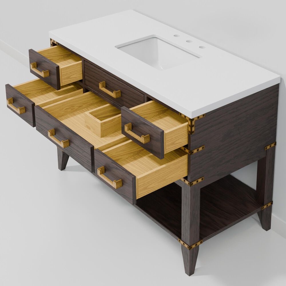 Lexora Home Norwalk 48" Single Bathroom Vanity in Brown Oak with White Cultured Marble Top and Rectangular Sink, , large