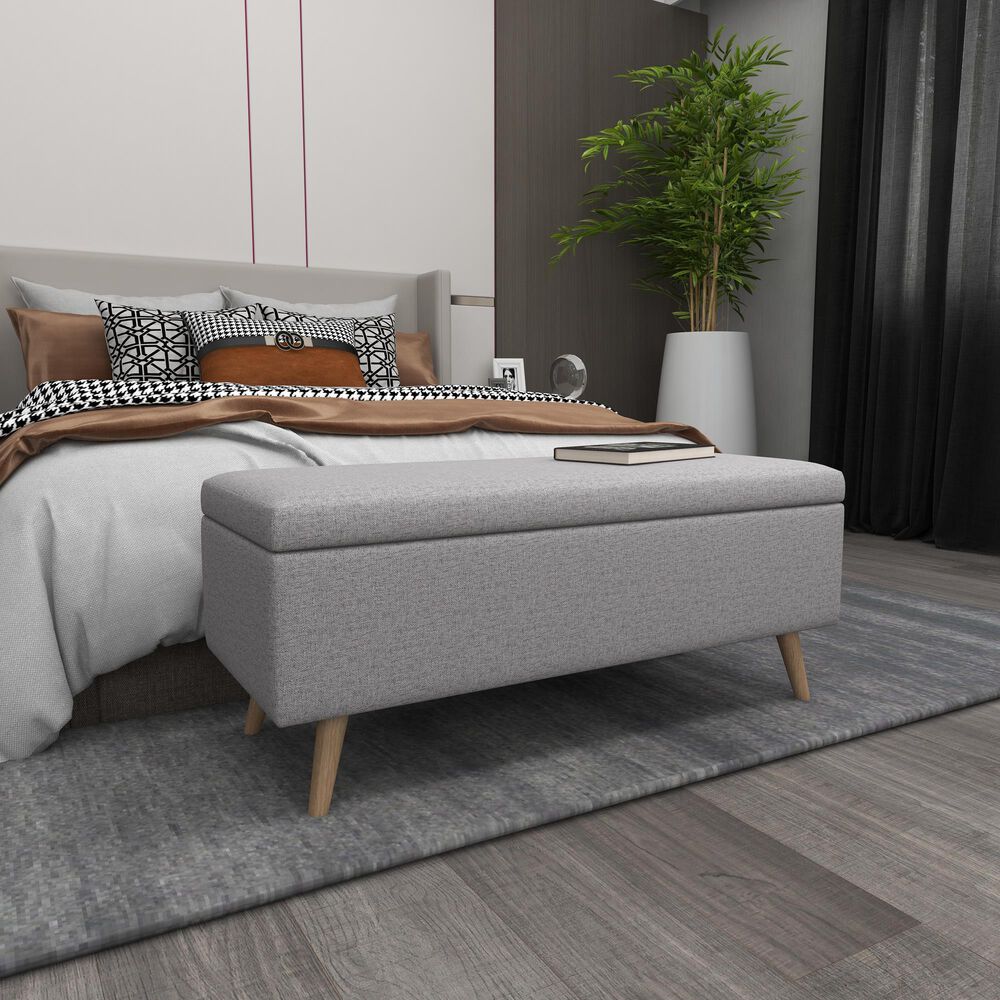 Maple and Jade Modern Storage Bench in Grey, , large