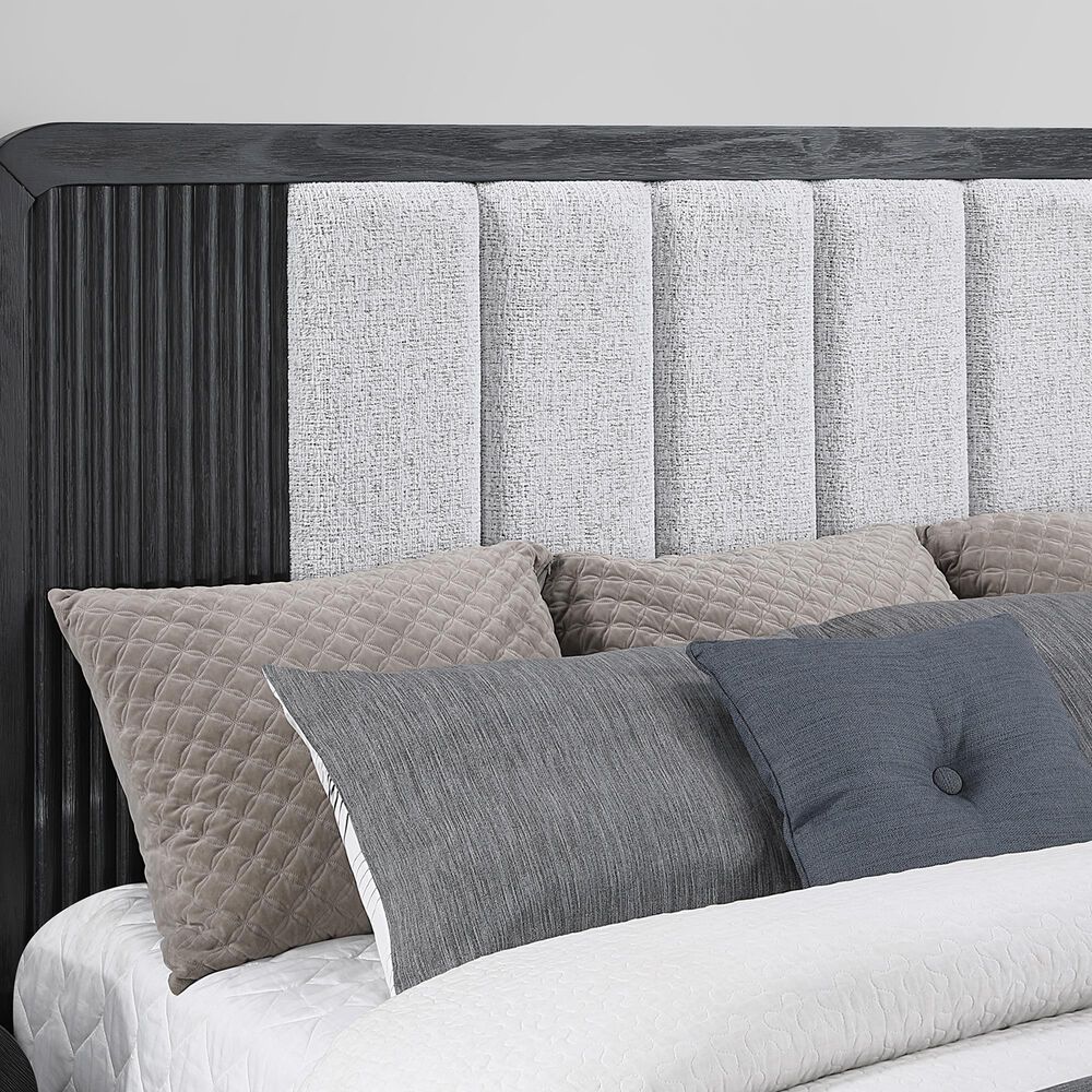 Modern Market Beckett King Platform Bed with LED Lights in Black Finish and White Fluted Upholstery, , large