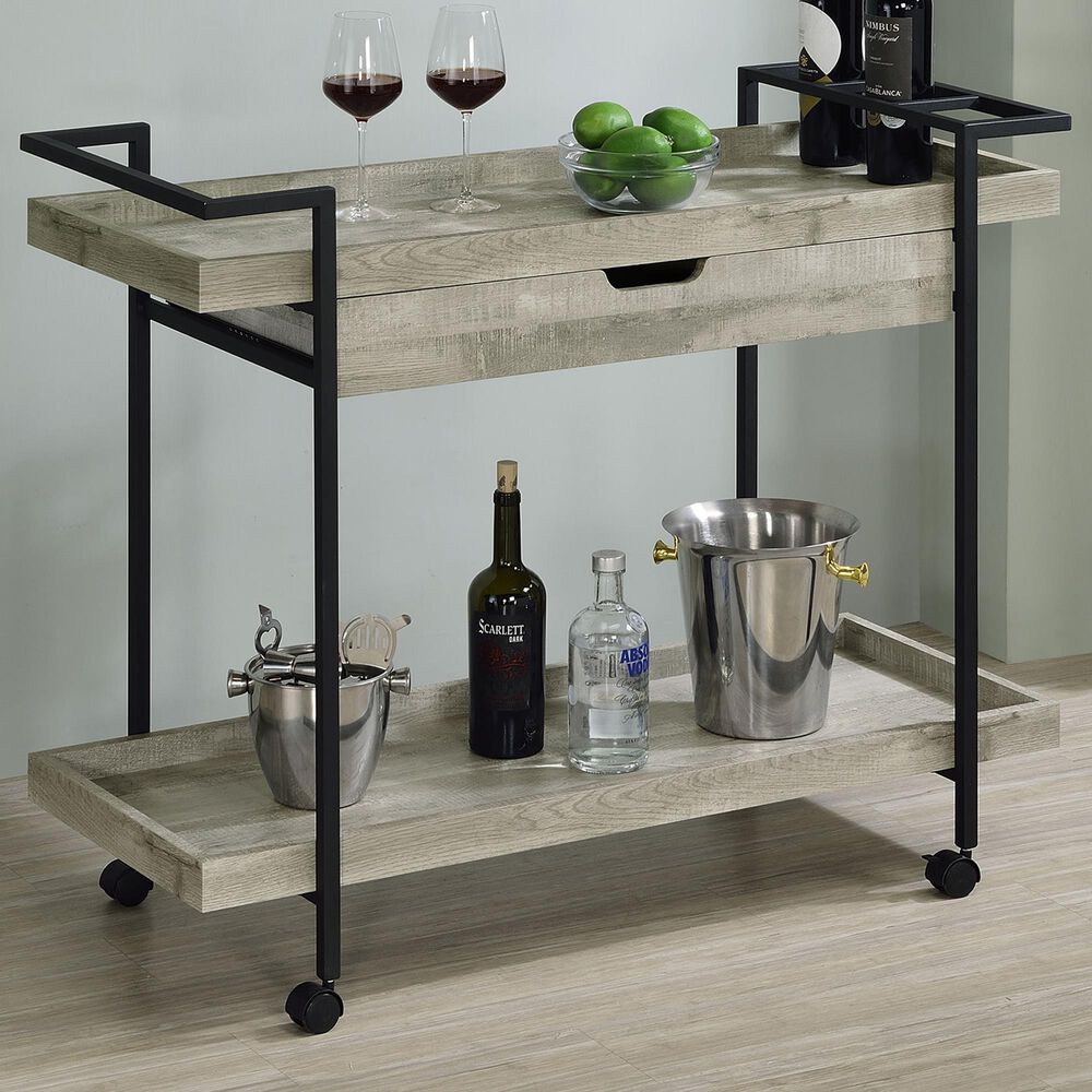 Pacific Landing Ventura Storage Bar Cart in Grey Driftwood and Black, , large