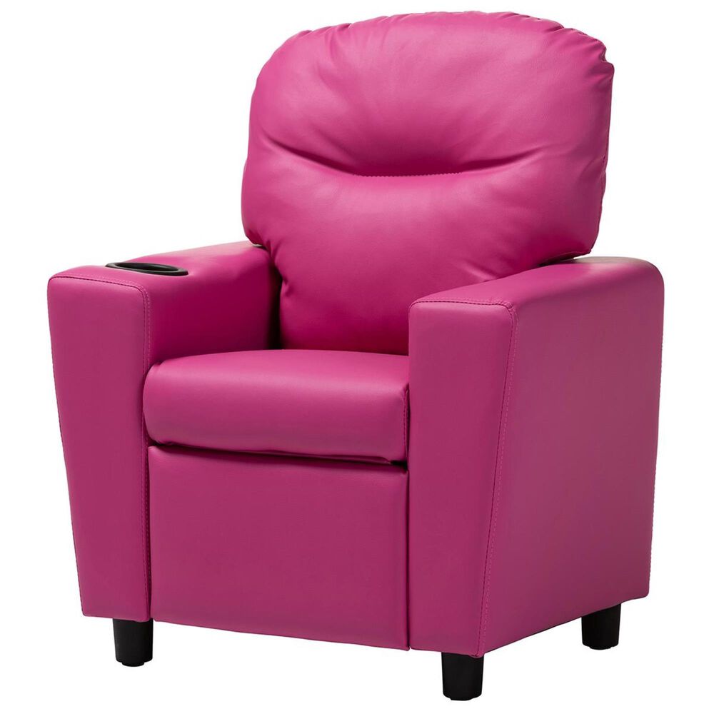Baxton Studio Evonka Kids Recliner in Magenta Pink, , large