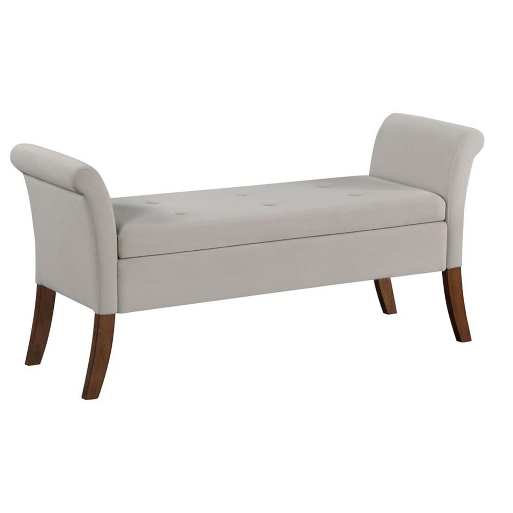 Pacific Landing Farrah Upholstered Rolled Arms Storage Bench Beige and Brown, , large