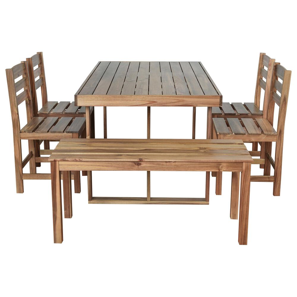 Hearth and Haven 6-Piece Patio Dining Set with Table, Bench and Chairs in Natural, , large