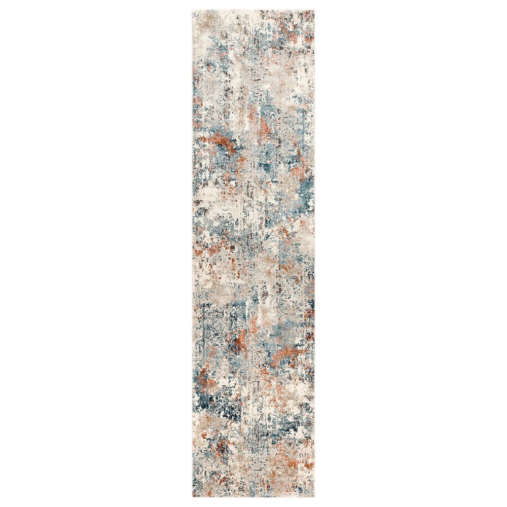 Surya Pune Deep Teal, Sky Blue, Light Beige, Tan, Dark Brown and Burnt Orange 2"7" x 10"2" Runner, , large