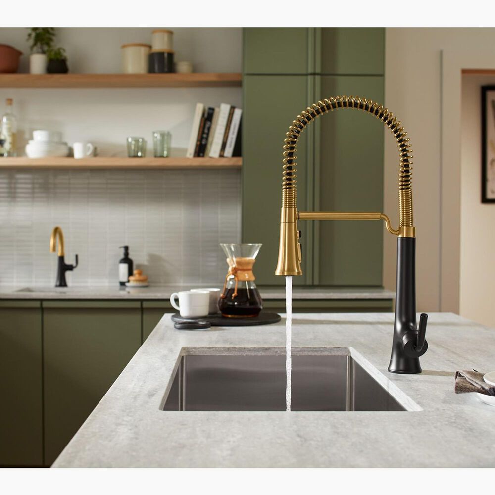 Kohler Tone Semi Professional Pull-Down Kitchen Sink Faucet in Matte Black and Modern Brass, , large