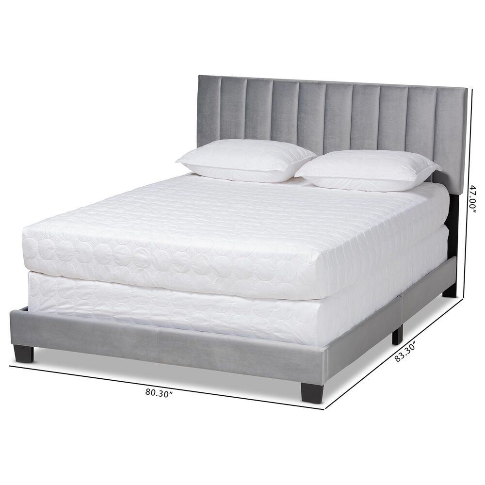 Baxton Studio Clare King Upholstered Panel Bed in Grey, , large
