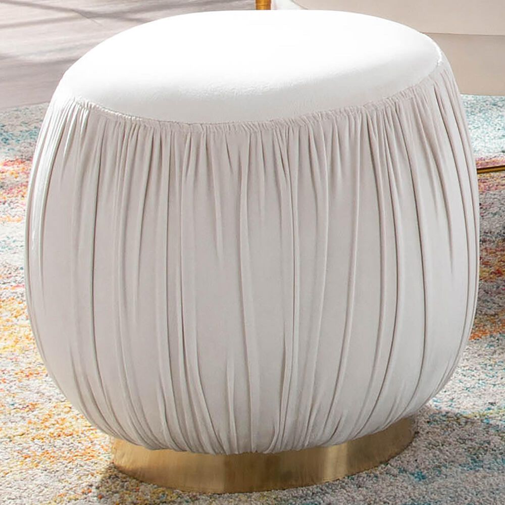 Lumisource Ruched Ottoman in Cream Velvet and Gold, , large