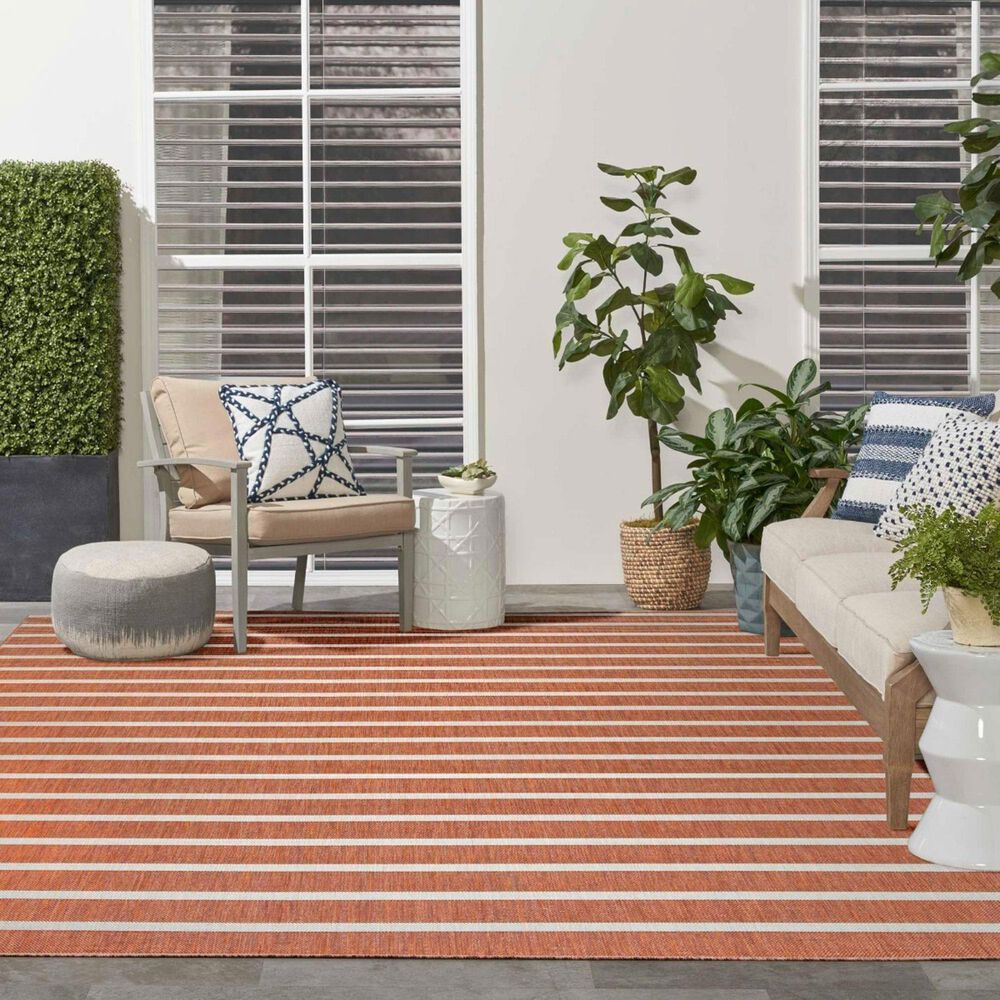 Nourison Positano POS03 Terracotta and Ivory 7&#39; x 10&#39; Indoor/Outdoor Area Rug, , large