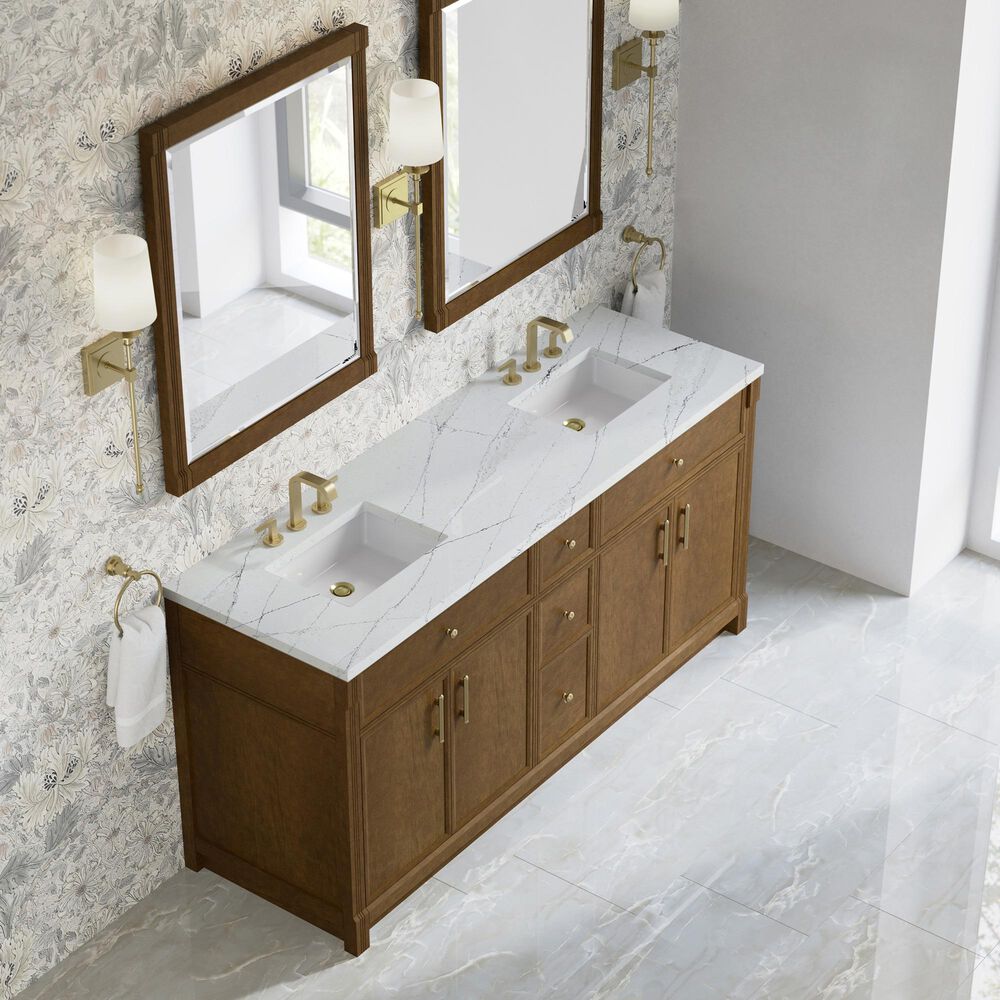 James Martin Bellshire 72" Double Bathroom Vanity in Honey Oak with 3 cm Ethereal Noctis Silestone Top and Rectangular Sinks, , large