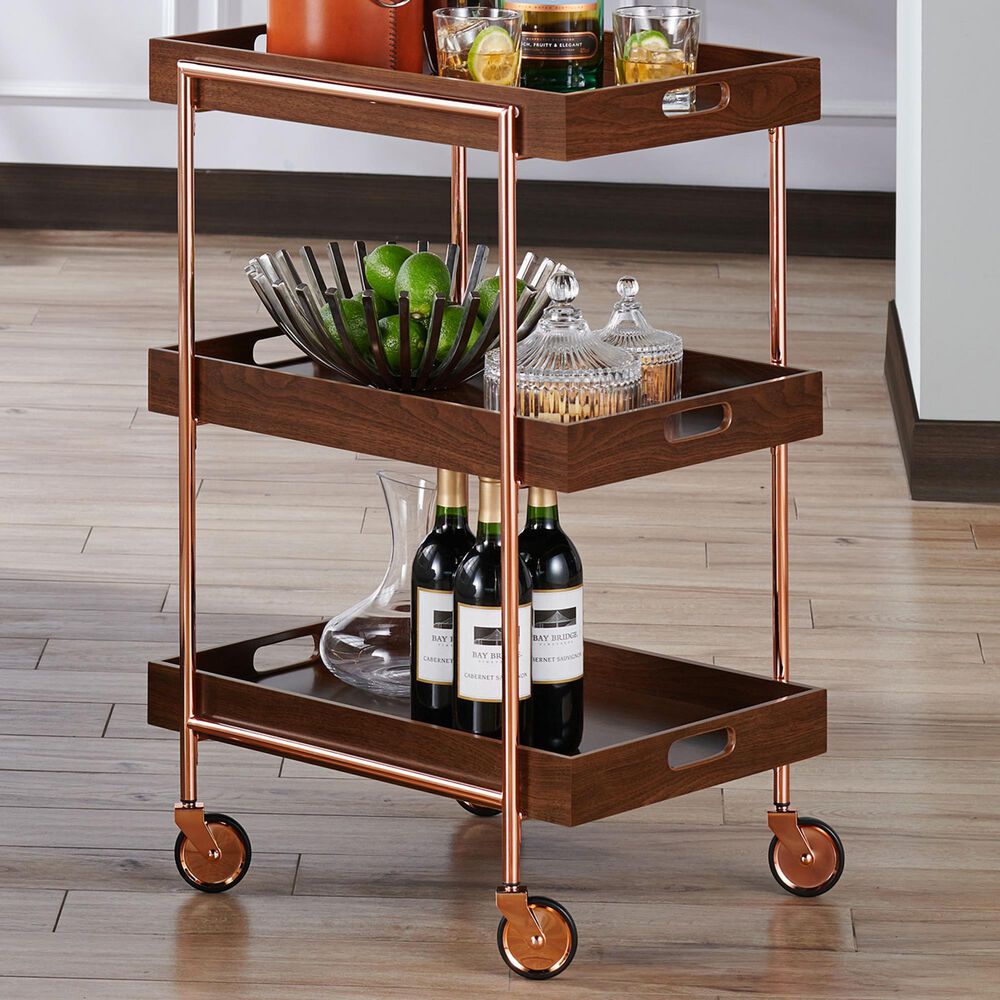 Furniture of America Kramer Kitchen Cart in Walnut and Chrome Copper, , large