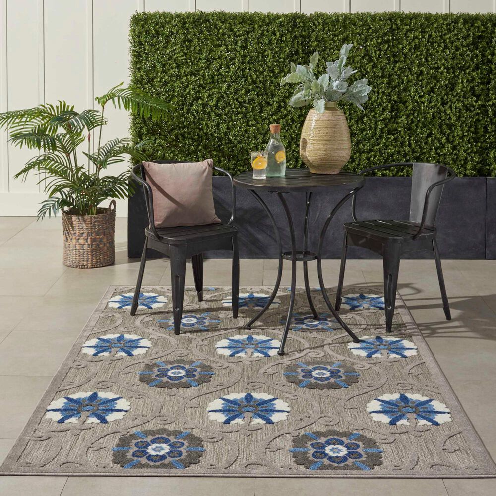 Nourison Aloha 5&#39;3&quot; x 7&#39;5&quot; Grey and Blue Indoor/Outdoor Area Rug, , large