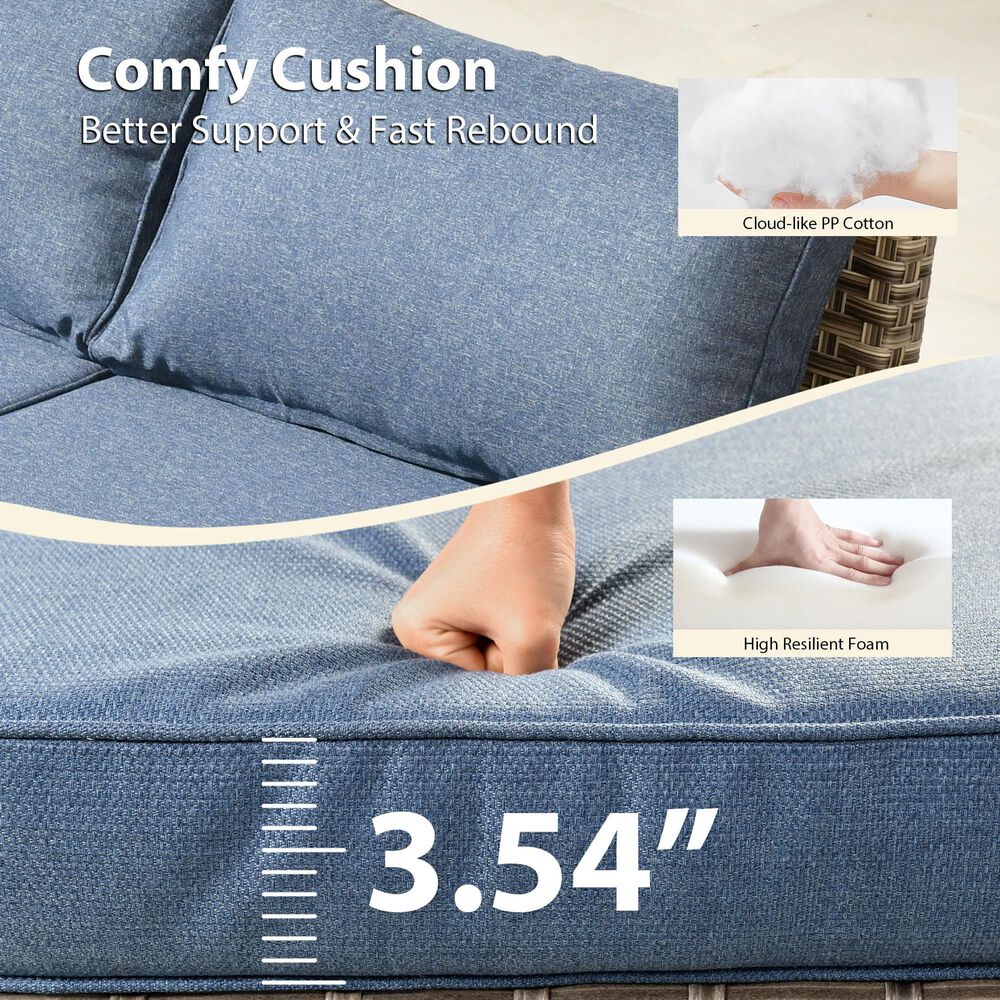 HOMLUX 4-Piece Patio Modular Sofa and Ottoman Set in Denim Blue, , large