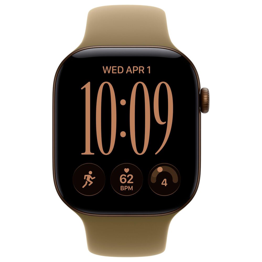 Apple Watch Series 12 (GPS) 46mm Dark Bronze Aluminum Case with Olive Sport Band - M/L and 2-Year AppleCare+, , large
