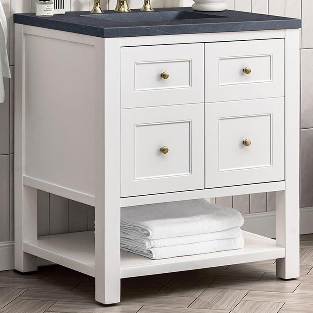 James Martin Vanities Breckenridge 30&quot; Single Bathroom Vanity in Bright White with 3 cm Charcoal Soapstone Quartz Top and Rectangular Sink, , large