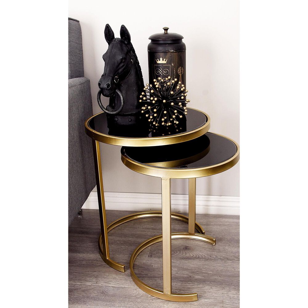 Maple and Jade 3-Piece Round Nesting Accent End Table Set in Gold and Black, , large