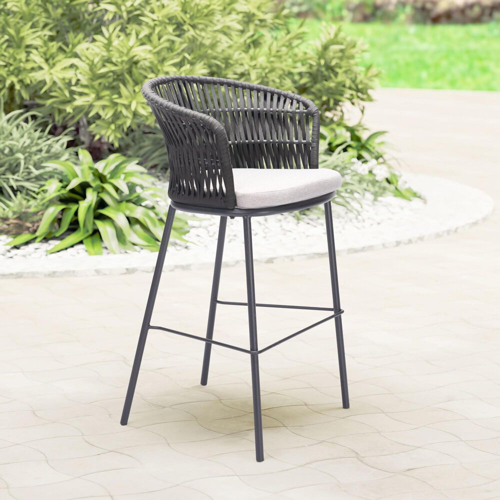 Zuo Modern Freycinet Patio Barstool with Black Frame in Gray (Set of 2), , large