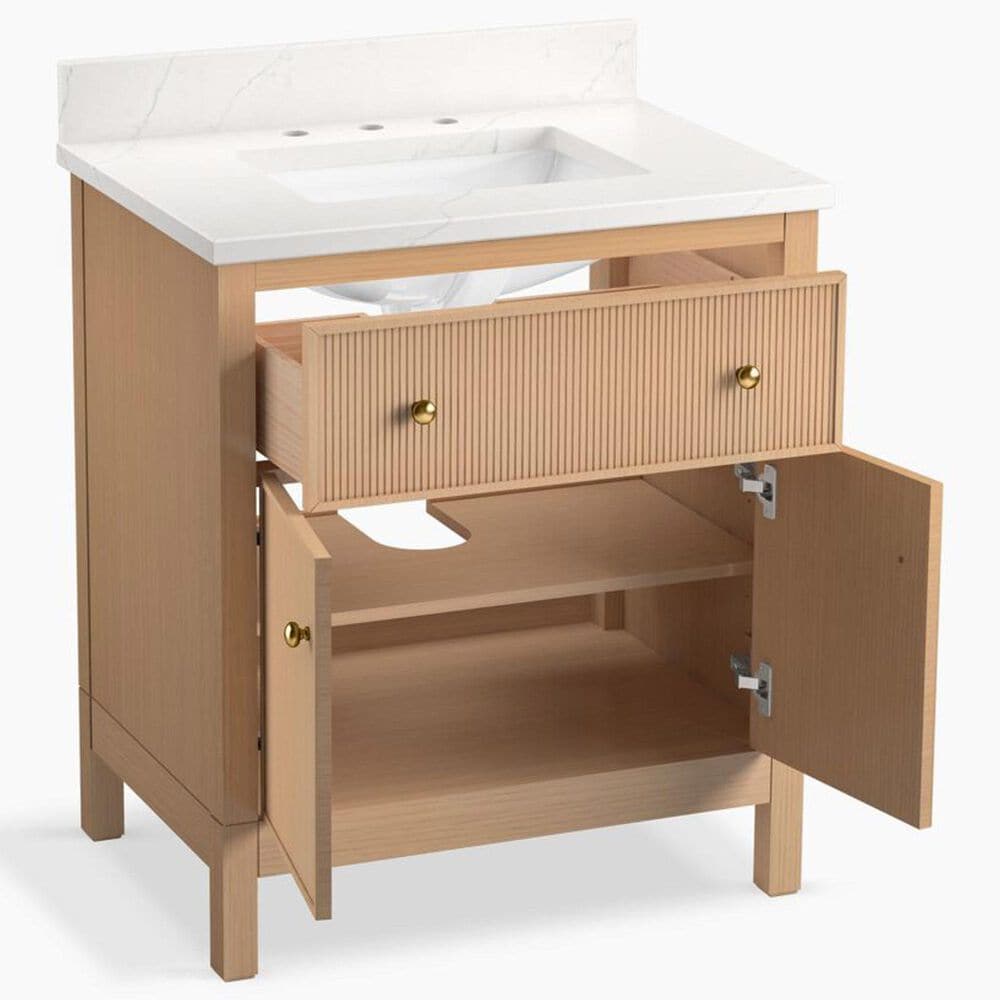 Kohler Malin 30" Single Bathroom Vanity in White Oak with 3 cm White Quartz Top and Rectangular Sink, , large