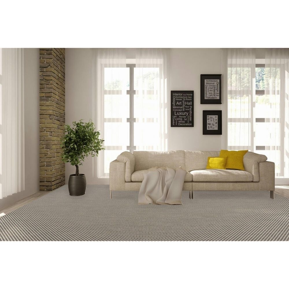 Nourison Courtyard Ivory and Charcoal 10&#39; x 14&#39; Indoor/Outdoor Area Rug, , large