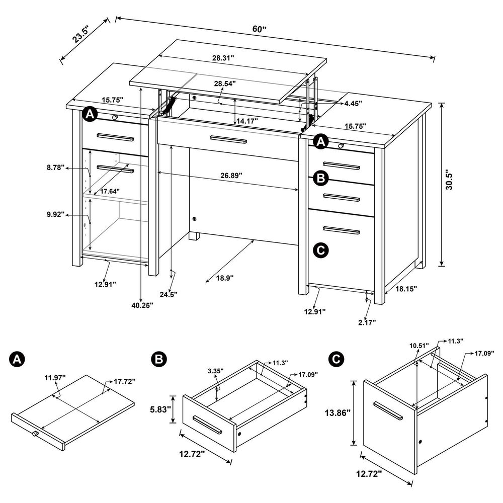 Coaster Dylan Lift Top Office Desk in White High Gloss, , large